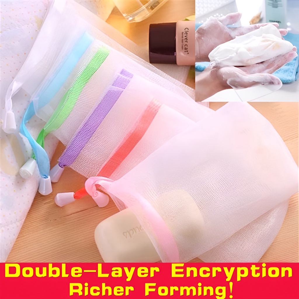 【Double Layer】Thickening Facial Cleanser Soap Foaming Net Soap Storage Bag Wash Bath Soap Bubble Net Bag Sabun Mandi Beg