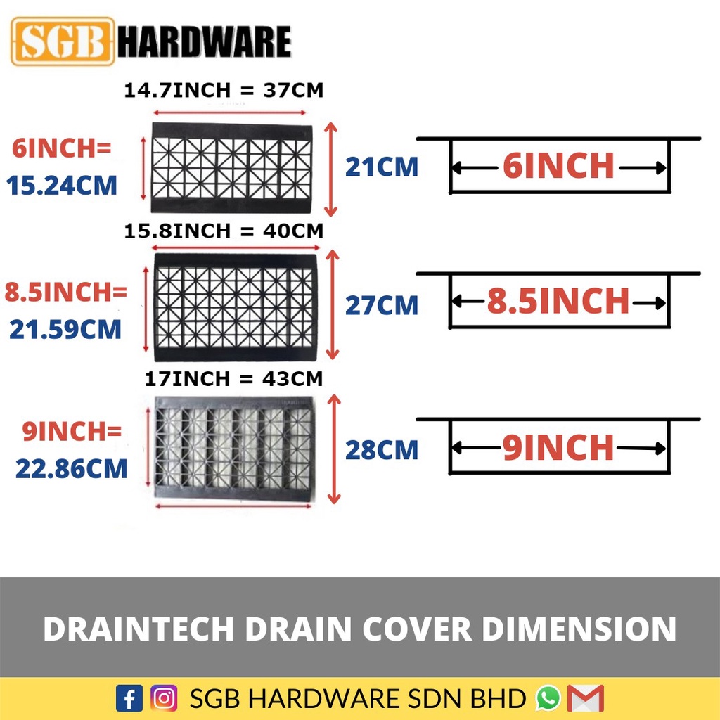 Drain Cover 6" / 8.5" / 9'' Penutup Longkang Standard - Draintech / drain cover MAMPU MILIK MURAH