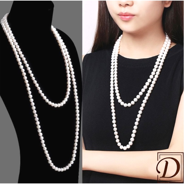 Dudu Pearl Necklace 150cm Long Jewelry Accessories Women Fashion Elegant White Pearl Rantai Mutiara