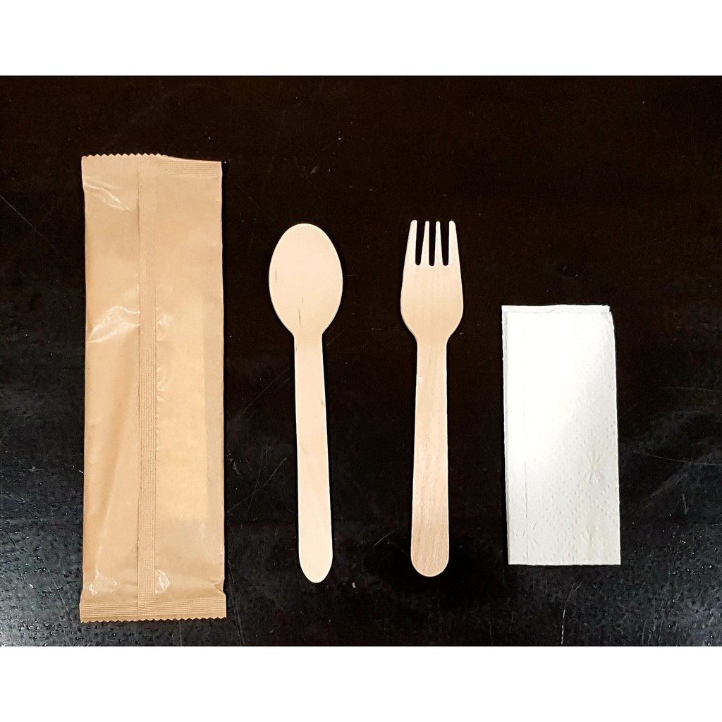 [ECO]Disposable natural wooden cutlery set (spoon/knife,fork,tissue) Kitchen Takeaway Utensils for Rice, Noodle, Dessert