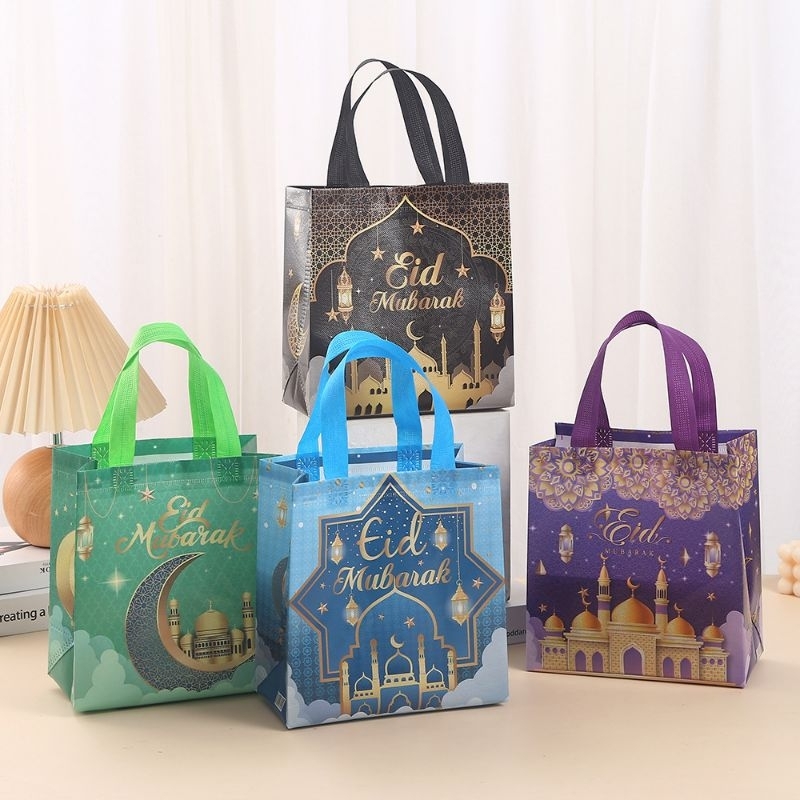 EID Mubarak Muslim Eco Bag Hadiah Bekalan Aidilfitri Text Tote Paper bag Gift box kotak cat puasa穆斯林开斋节环保袋礼物袋