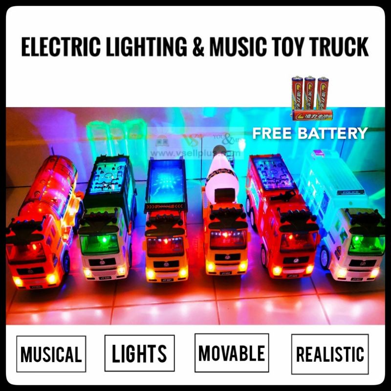 Electric LED Light & Music Toy Car Toy Truck Mainan Kereta Dengan Lagu Budak Excavator Bulldozer Mixer Truck