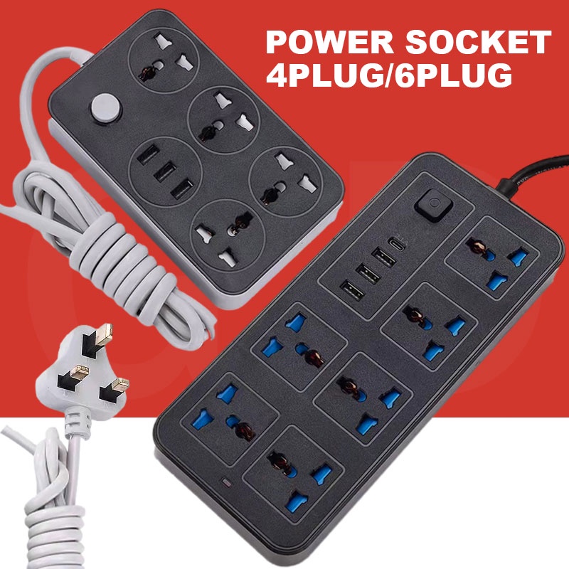 Electric sockets 6 Power Socket Extension With USB Ports Power Strip Surge Protector Adapter Socket Extension Plug 插座充电