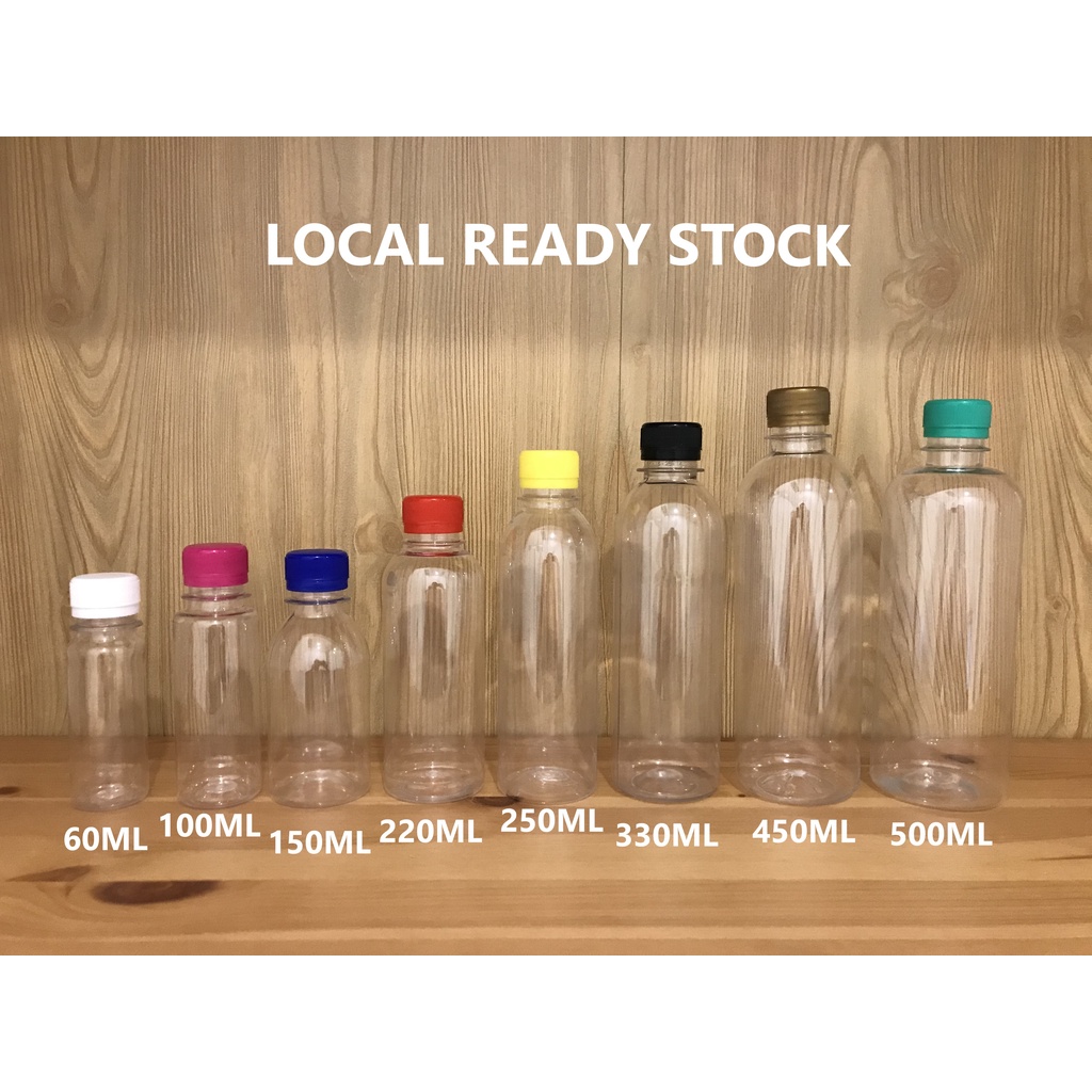 Empty Water Bottle 60ml/100ml/150ml /220ml/ 250ml / 330ml /450ml/ 500ml Air botol kosong including white/black cap