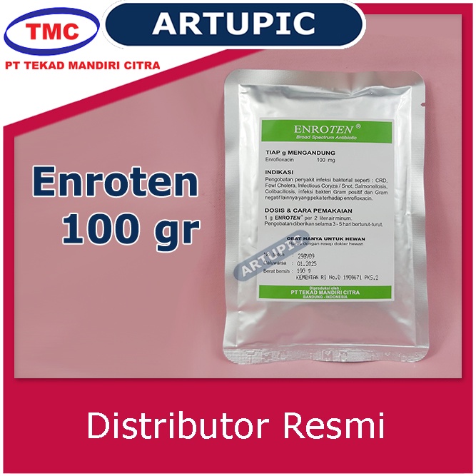 Enroten 100gr Animal Medicine Cough Flu Digestive Pain Snot CRD Poultry Breathing Complex ENROFLOXACIN Fluoroquinolone Group Effectively Kills Microorganisms That Cause Diseases In Poultry Ecoli Haemophilus Salmonella Pasteurella Streptococcus Staphylococ