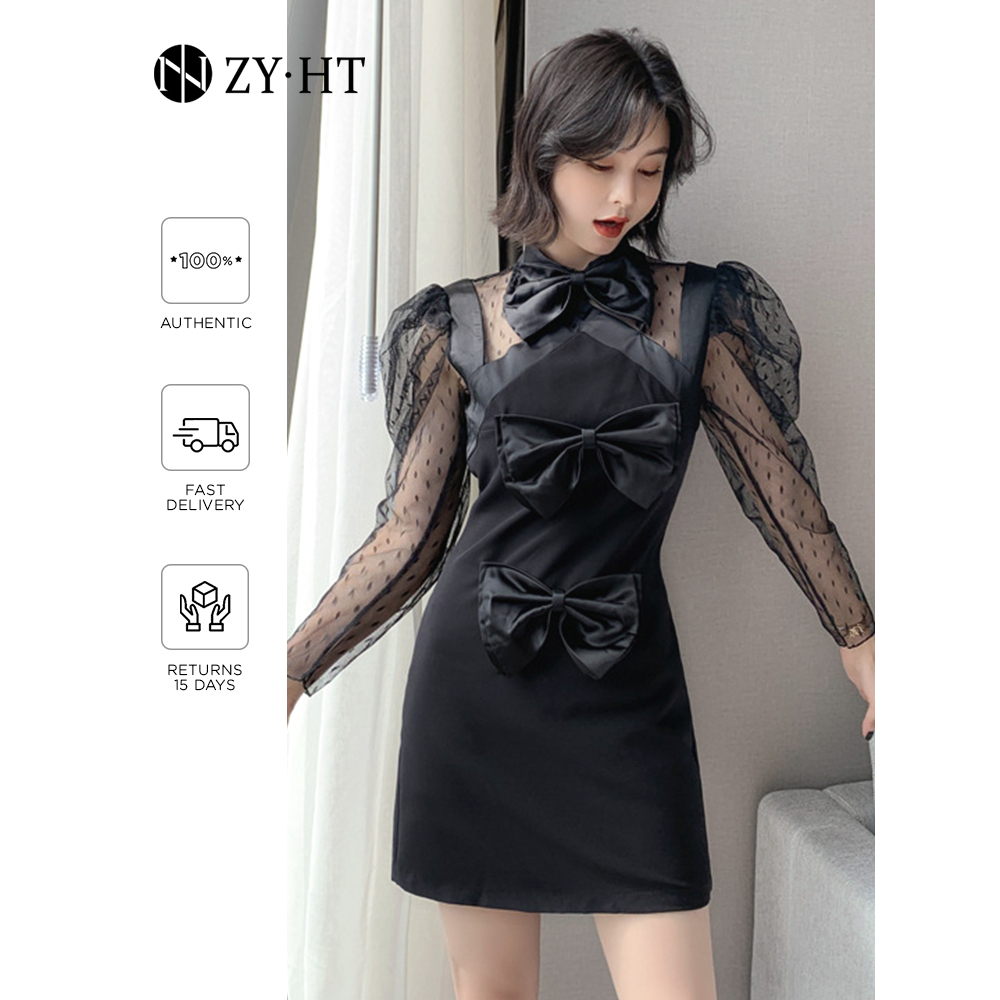 Eravogue Clothing Black Dress Mini Dress Short Dress Tight Dress A-line Dress Sexy Dress Party Dress Fashion Dress Bow Tie Dress Puff Sleeve Dress Mesh Dress Open Back Dress 3675