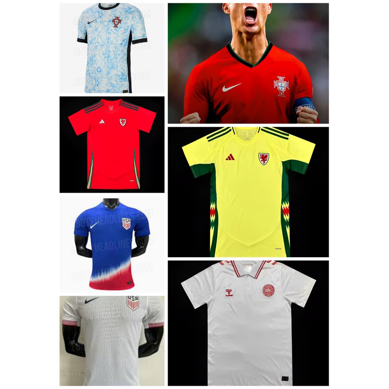 EURO 2024!!! PORTUGAL ,USA , DENMARK , WALES Player & Fans Issue Kit Jersey *Local Seller Ready Stock*