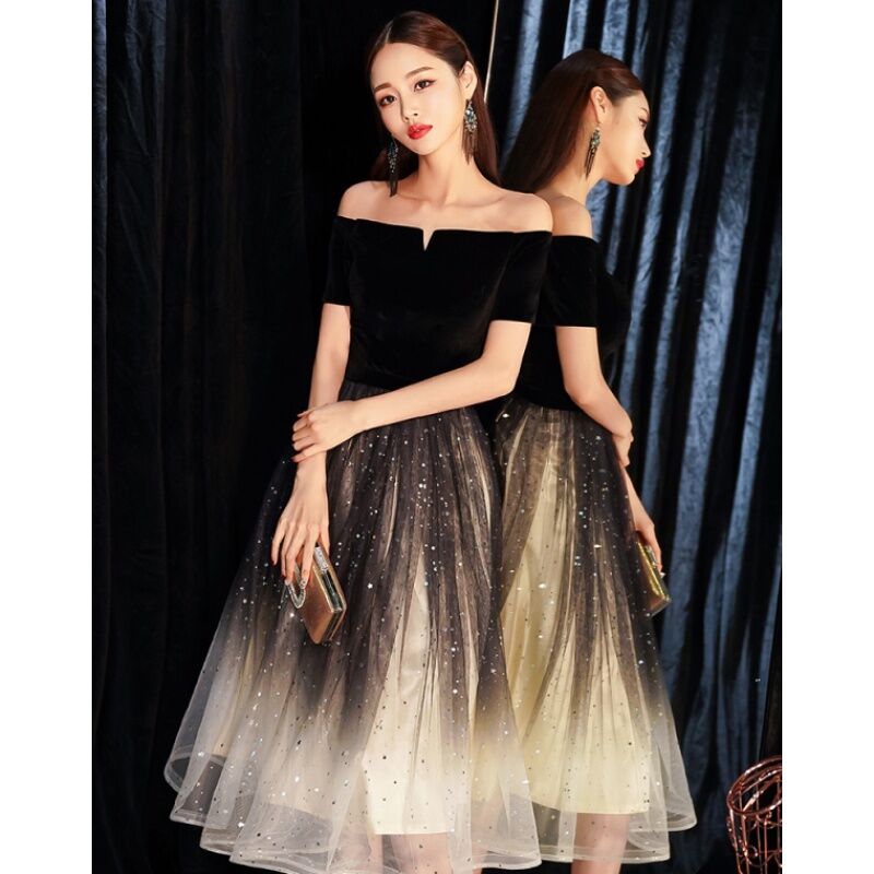 Evening Dress for Women 2019 New Banquet Slimming Noble Temperament Black Small Dress Chorus Costume Women's Dress