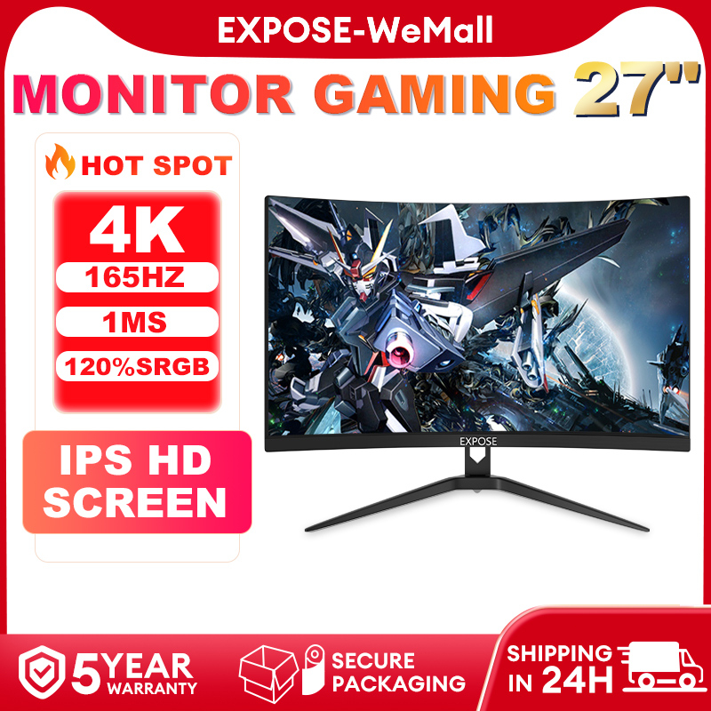 EXPOSE 27 Inch Curved Gaming Monitor 165HZ LED PC Monitor Frameless Murah 1080P HDMI Wide Screen Display Monitor