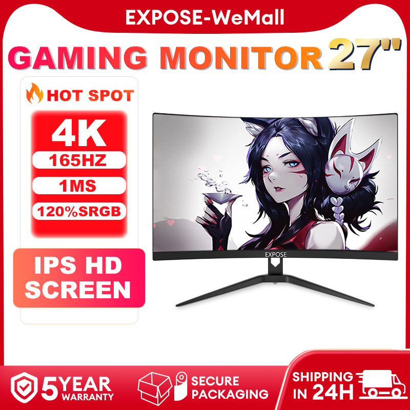 EXPOSE Gaming Monitor 24 Inch Curved Monitor PC LCD Display FHD 75HZ 1MS HDMI IPS Computer Monitor