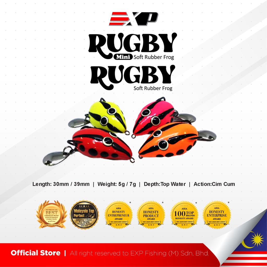 EXP RUGBY / RUGBY MINI FROG Soft Rubber Frog Expert For Snakehead Hunter Haruan/Toman Bunga/Bujuk Soft frog katak tiruan