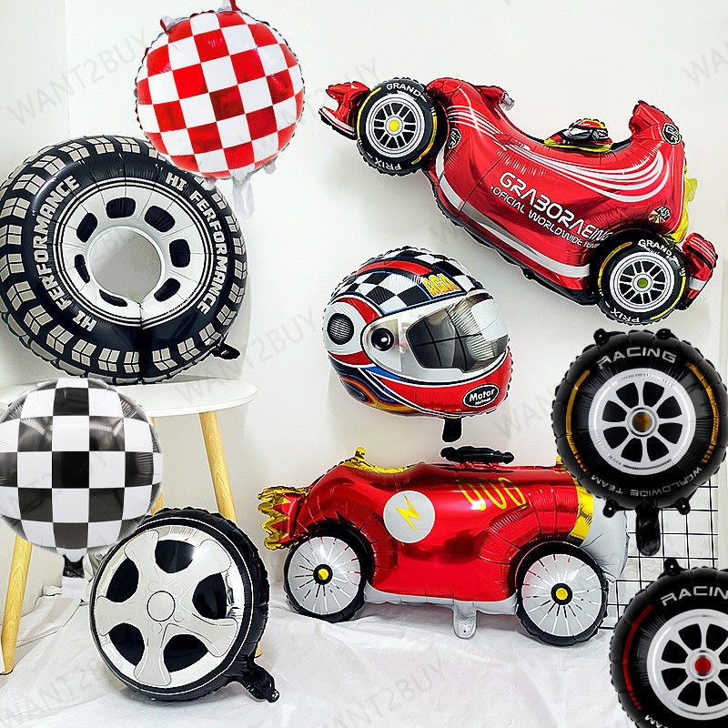 F1 Racing Car Wheel Foil Balloon Motorbike Motor Motorcycle Bike Race Helmet Kids Boy Birthday Party Decoration Belon