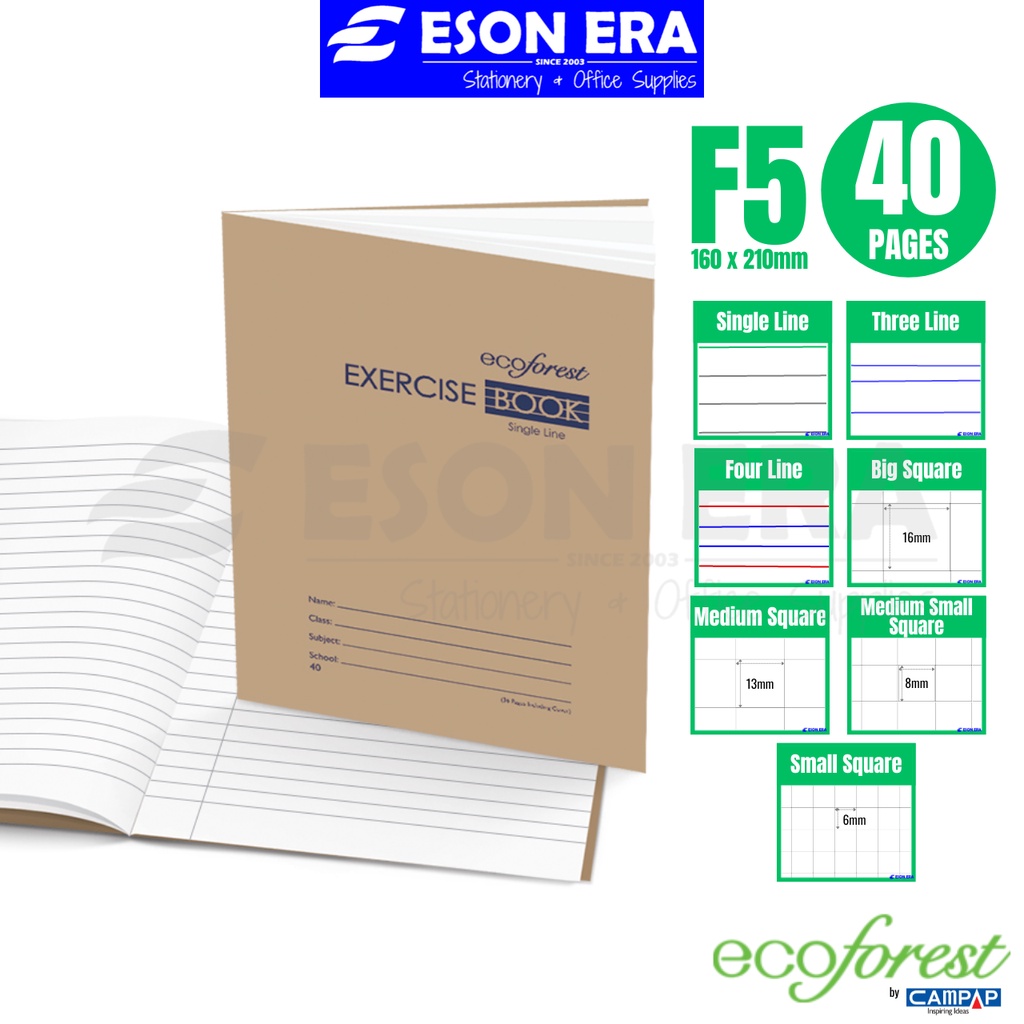 [F5 40P] 40Pages Exercise Book Craft Cover / Buku Latihan / Buku Tulisan Kulit Kraft Spectra/Eco Forest/Campap