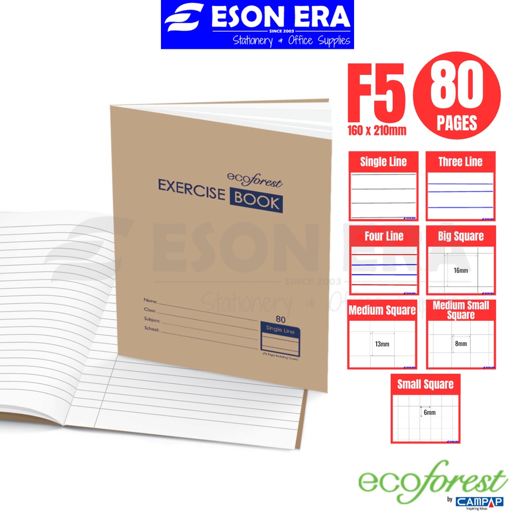 [F5 80P] 80Pages Exercise Book Craft Cover / Buku Latihan / Buku Tulisan Kulit Kraft Spectra/Eco Forest/Campap