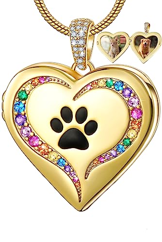 Fanery Sue Rainbow Bridge Pet Locket Necklace, Custom Pet Memorial Jewelry Gifts, Personalized Heart Photo Engraved Necklaces for Pet Gifts, Dog & Cat Memory Lockets for Animal Lovers, Dog Mom, Cat Mom