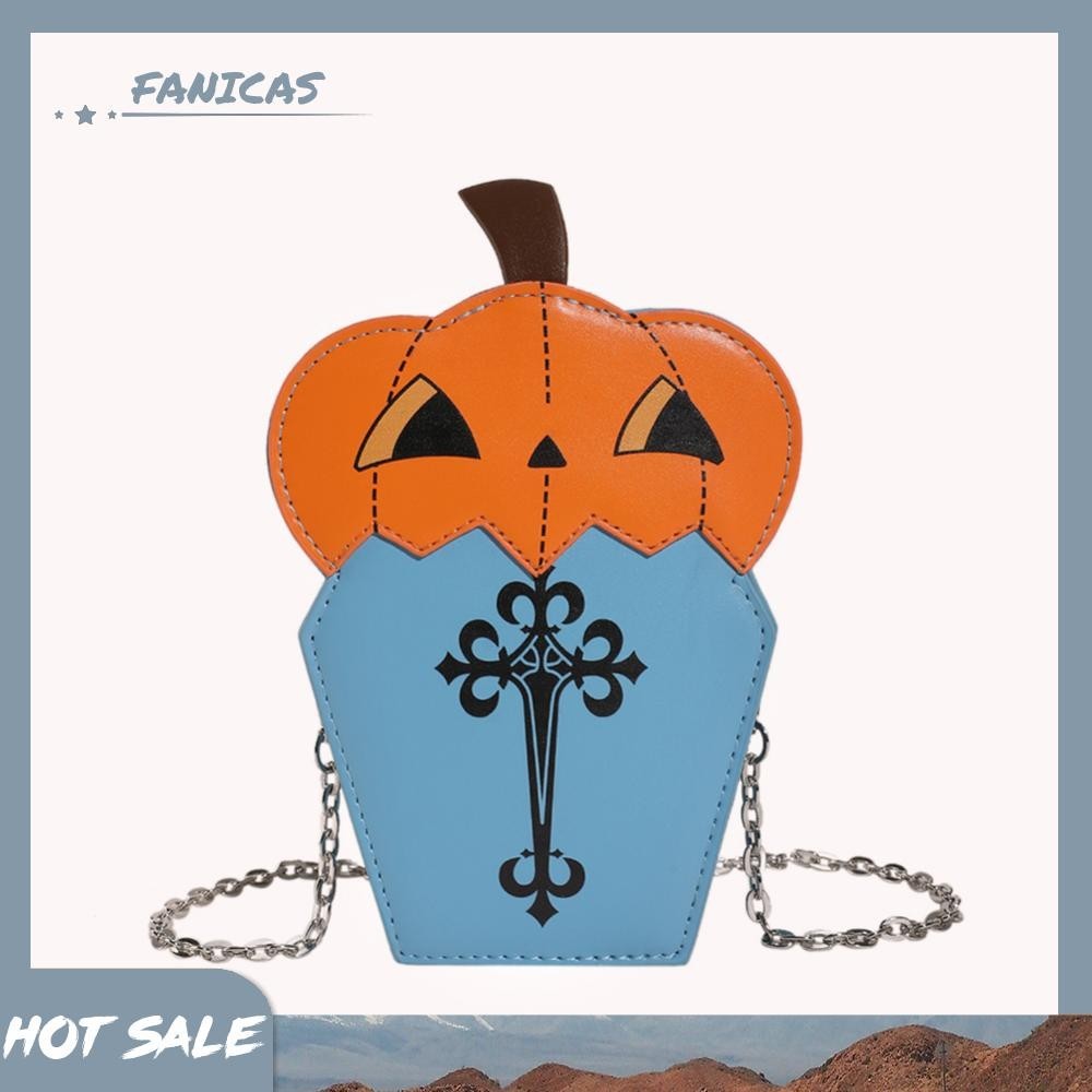 [Fanicas.my] Women Leather Tote Bag Pumpkin Coffin Crossbody Sling Purse Halloween Candy Bag