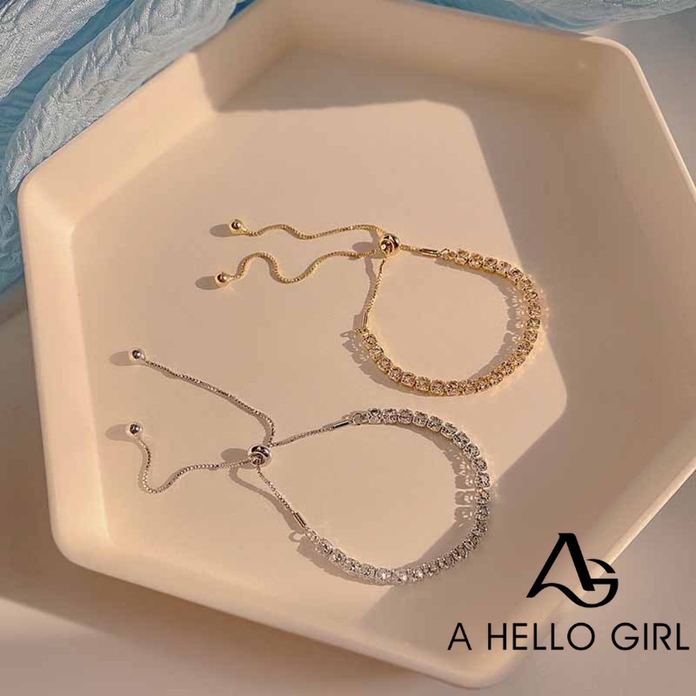 A HELLO GIRL Fashion Simple Rhinestone Bracelet Adjustable Rose Gold/Silver Charm Gelang Women Jewelry Accessories Gift