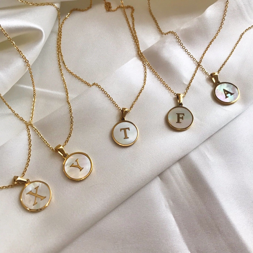 Fashion ins simple metal shell capital letters necklace pendant men and women gold color couple gift