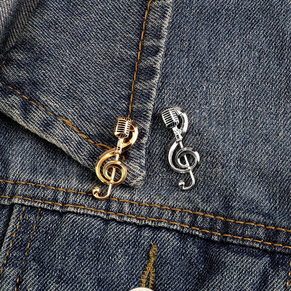 Fashion Music Note Microphone Brooches Creative Rock Alloy Pins Student Musician Club Badge Backpack Accessories Gift