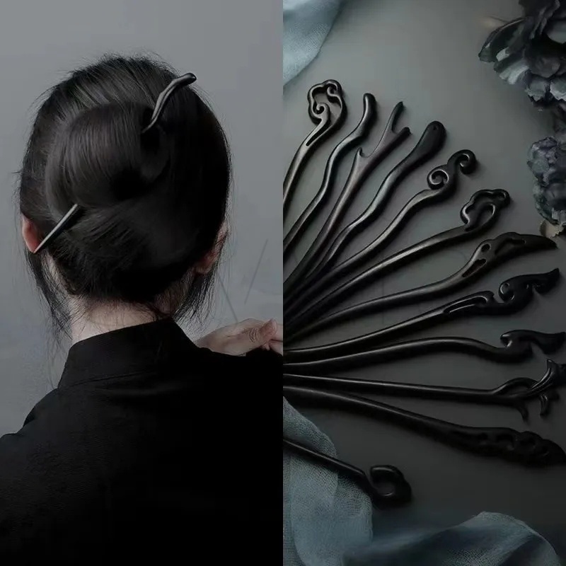 Fashion Pan Headdress Handmade Wooden Hair Sticks Classical Vintage for Women Girls Simple Hair Accessories Elegant Hairpins Temperament Chinese Hanfu Style Jewelry Gifts Ethnic