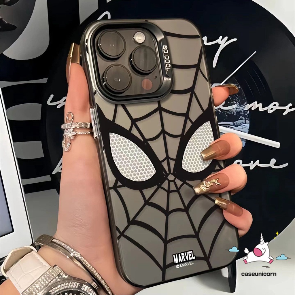 Fashion Plating Metal Cool Creative Spider Man Phone Case Compatible for IPhone 11 15 Por Max 14 11 12 13 15 Pro Max XR XS Max X Trendy Brand Cartoon Spider-Man Soft Silicone Case