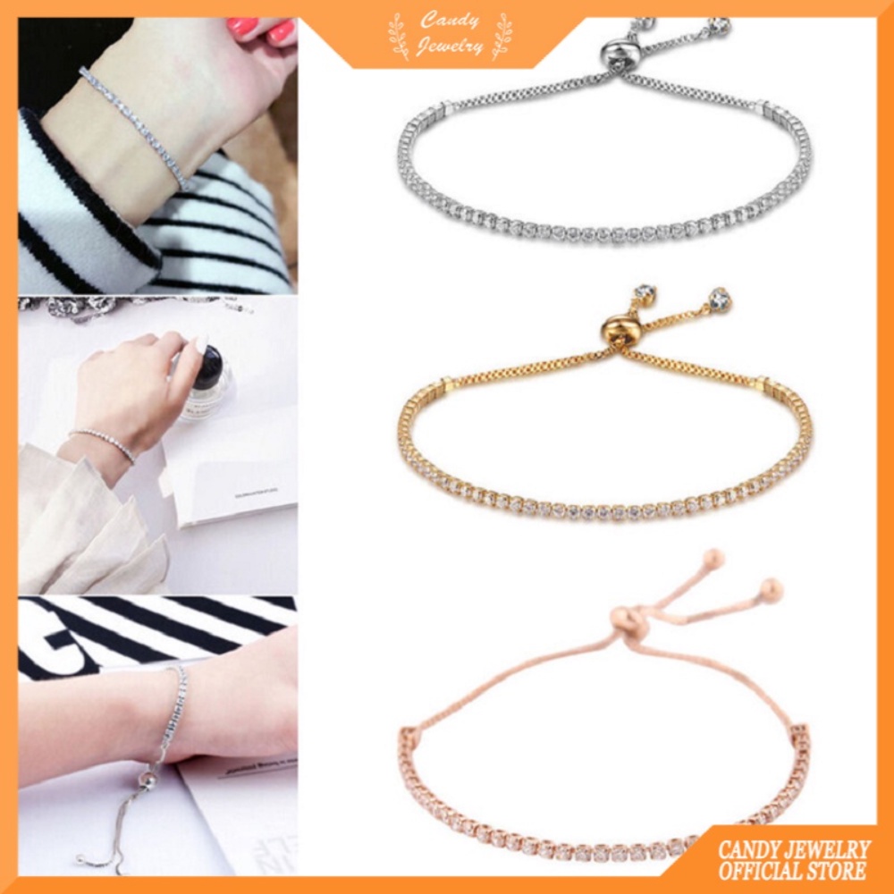 Fashion Rhinestone Bracelet Adjustable Bracelets Rose Gold/Silver Charm Bangles Women Jewelry Accessories Candy Jewelry