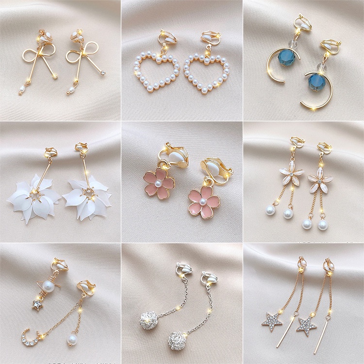 Fashion Tassel Ear Clip Non-Pierced Female Korean Mori Style Temperament Earrings Super Fairy Jewelry Trendy Simple Small Influencer Design Sense ins