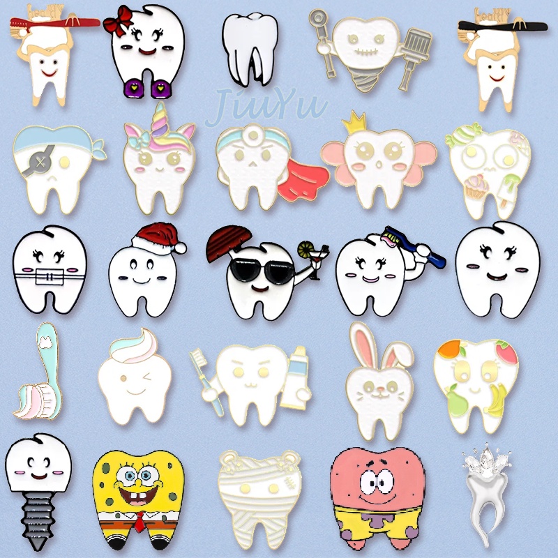 Fashion Tooth Enamel Pins Dental Health Awareness Brooch Teeth Prince and Princess Cute Brooch Badge Pin Lapel Jewelry Gift for Kids Dentist