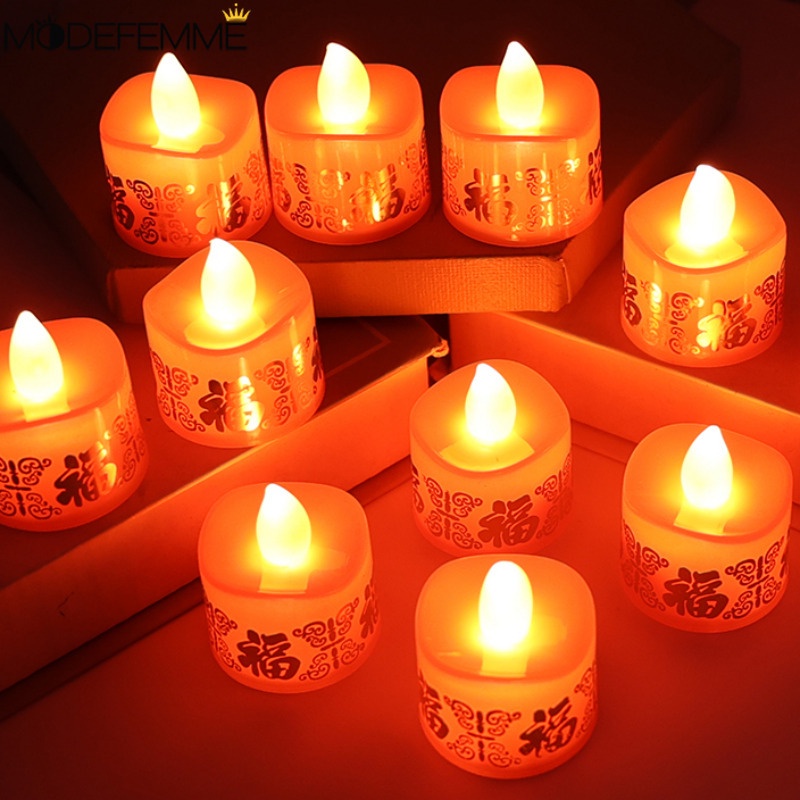 [ Featured ] Chinese New Year Blessing Lamps / Battery Powered LED Lights / Flameless Electronic Tea Light / Retro Red Shell Candle Lamp / Wedding Temple Fair Decor Lighting