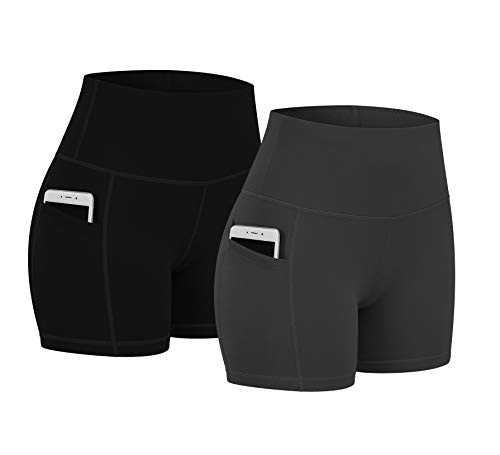 Fengbay 2 Pack 5" Biker Shorts for Women with Pockets, High Waist Workout Shorts for Women Compression Yoga Shorts