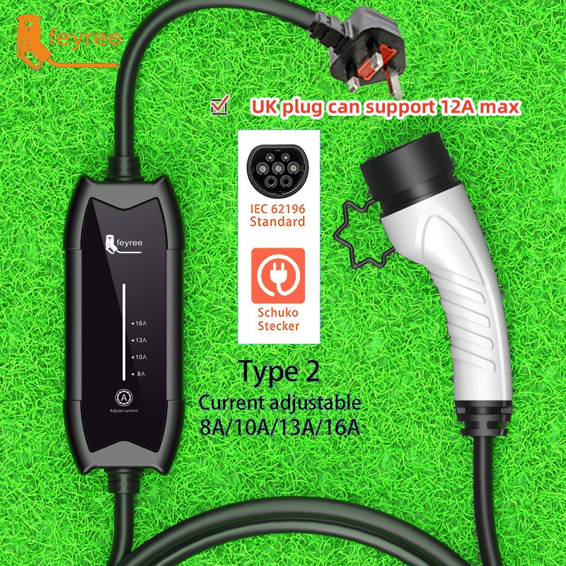 feyree EV Type2 Portable Charger 16A 3.5KW for Electric Vehicle with multiple protections