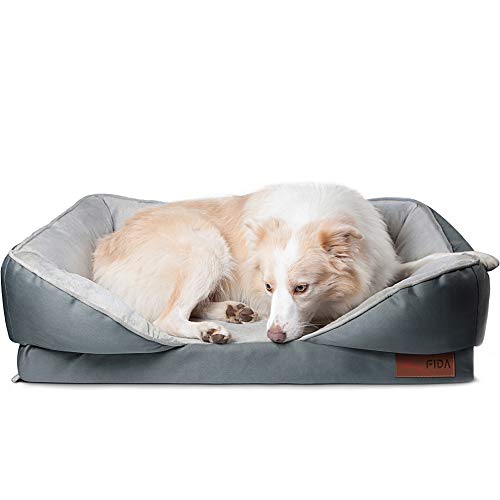 Fida Orthopedic Dog Bed with Memory Foam Base - Dog Lounge Sofa with Removable Washable Cover, Pets Couch Beds for Small Dogs & Cats (Large, Grey)