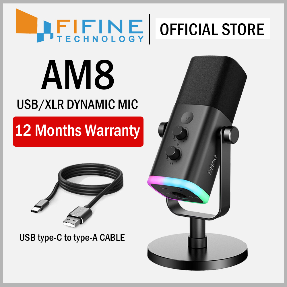 FIFINE AM8 XLR/USB Dynamic Microphone for Podcast Recording, PC Computer Gaming Streaming Mic with RGB Light