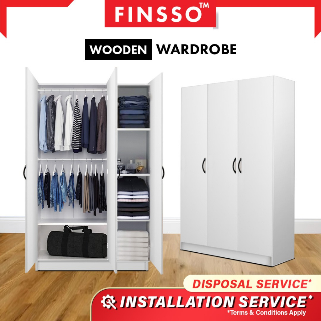 FINSSO : Ready Stock 2 & 3 Door Wooden Wardrobe / Almari Baju Murah / Wardrobe / 衣橱/ Almari Murah (Customize Available)