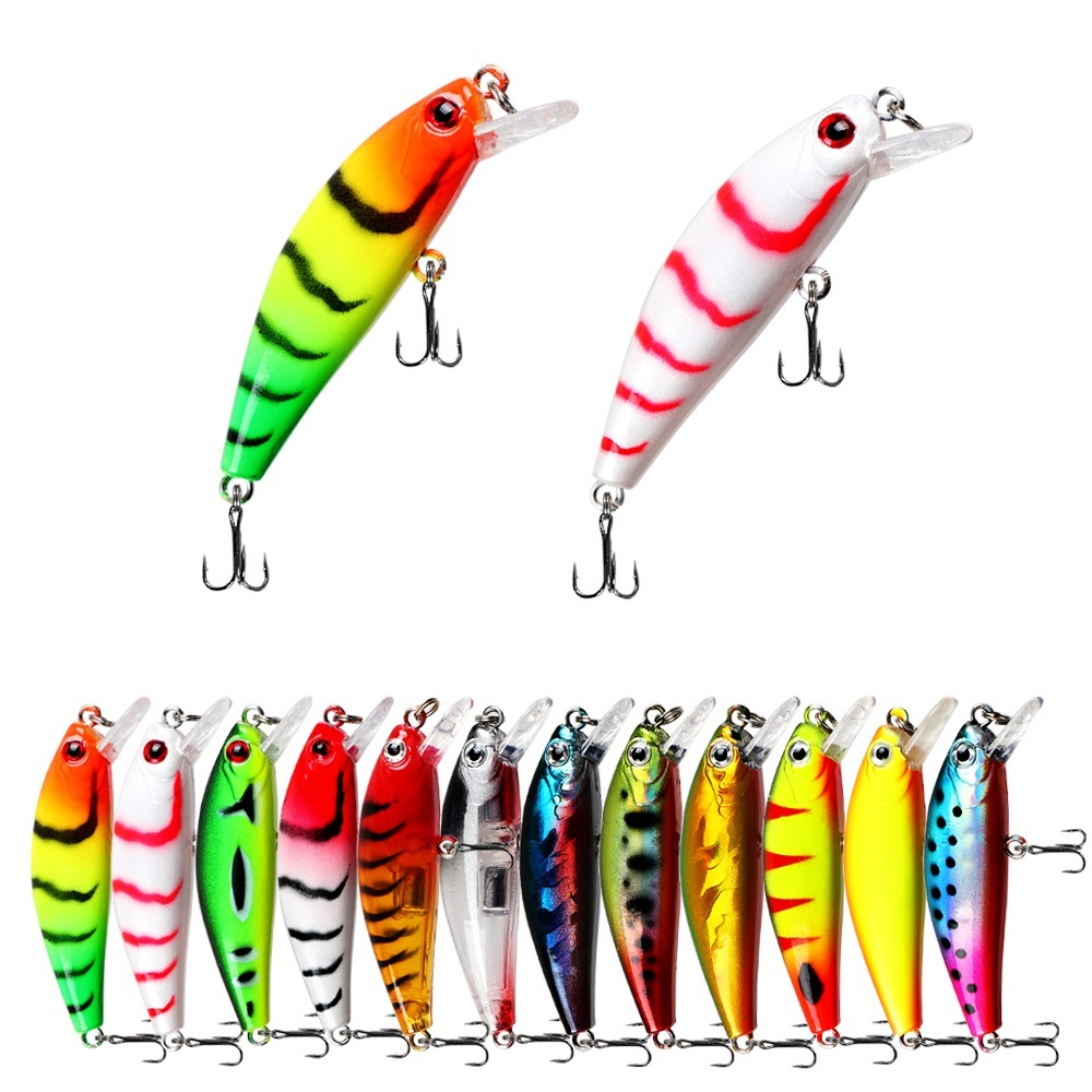 Fishing Lure 6.5g/5cm Sinking Minnow Fishing Gear Lure Hard Bait Minnow 3D Eyes Laser Trolling Plastic Buzz Bait Lure With 2 Trible Hook