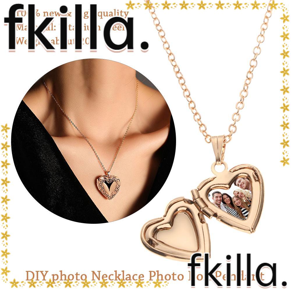☆FKILLA☆ 1Pc Tiny Heart Photo Frame Pendant Necklace Love Heart Charms Floating Locket Necklaces Women Men Fashion Memorial Jewelry