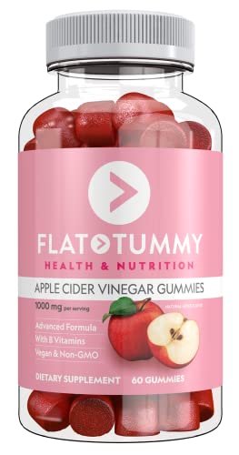 Flat Tummy Apple Cider Vinegar Gummies, 60 Count – Boost Energy, Detox, Support Gut Health & Healthy Metabolism – Vegan, Non-GMO ACV Gummies- Made with Apples, Beetroot, Vitamins B6 & B12, Superfoods