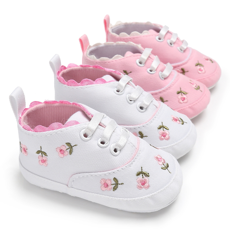 Floral Walking Shoes For Baby Girl 1 Year Old Pink White Sport Boot For Infant Newborn Baby