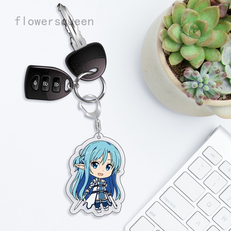 flowersqueen Sword Art Online Keychain Kirito Asuna Yuuki Asuna Asada Shino Q Version Lovely Pendant Key Chain