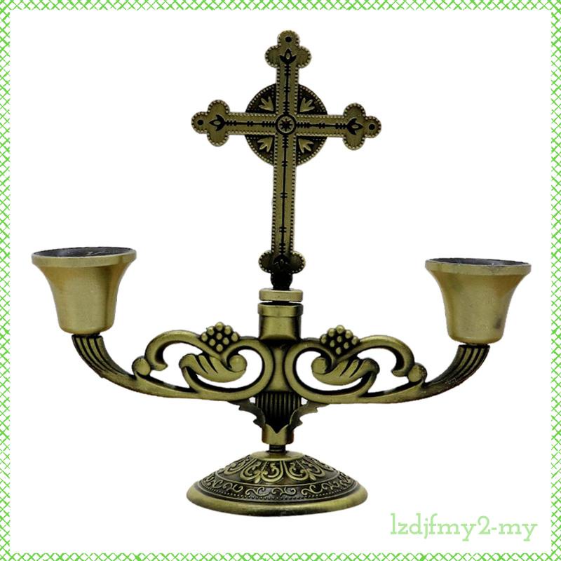 Flying cars Retro Metal Candelabra Home Church Candlestick 5 inch Tall Candle Holder Wedding Event 2 Arms Candelabra Candle Stand with Catholic Cross Decor