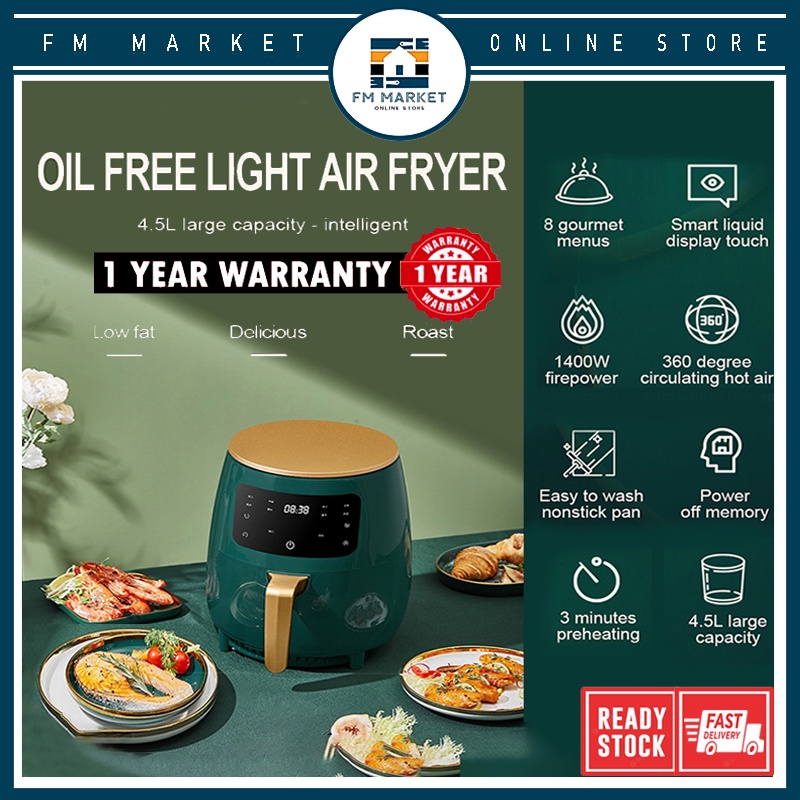 『FM MARKET』AVITOHOME Digital Air fryer 4.5L LED Digital Touchscreen 1400W Oil Free Kitchen Aid Healthy Cooker