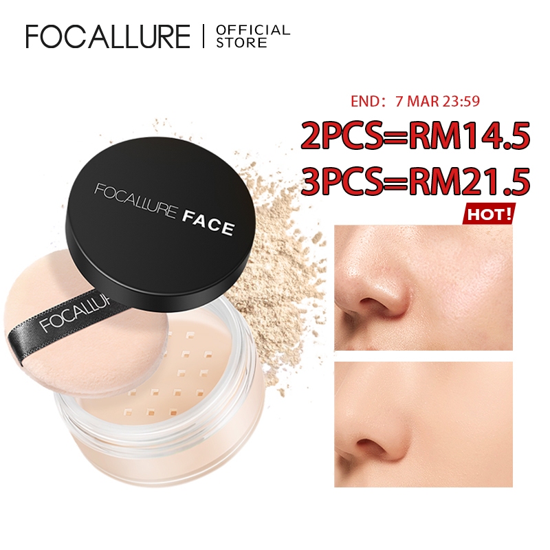 Focallure Matte Oil Control Loose Setting Powder Waterproof Weightless Soft-velvet Blurring With Cosmetic Puff Beauty Makeup Powder 7g