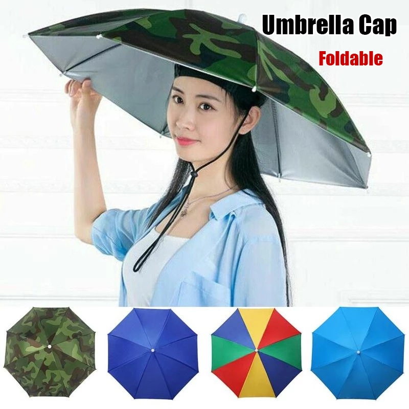 Foldable Head Umbrella Cap Shade Hat Men Women Outdoor Anti Rain Waterproof Sun UV Protection Fishing Beach Camping