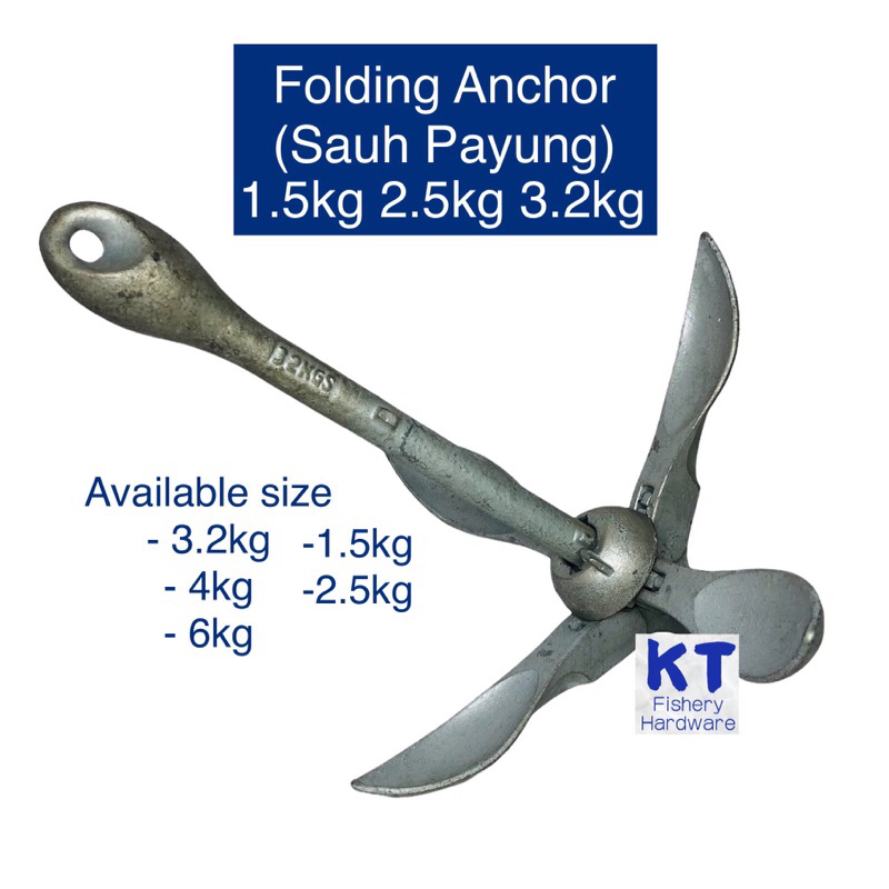 Folding Anchor 1.5kg 2.5kg 3.2kg Galvanized Umbrella Anchor (Sauh Payung) Sauh Bot Boat