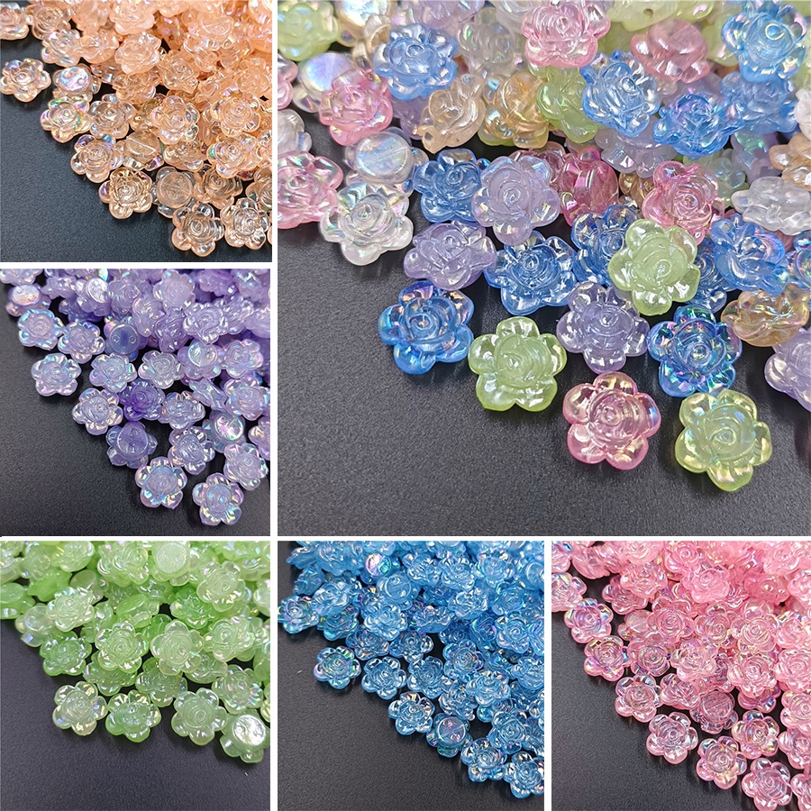 For Jewelry Making Charms Loose Spacer Beads for Crafted 20Pcs With Hole Flower AB Color DIY Handcrafted Acrylic Bracelet & Necklaces Accessories High Quality