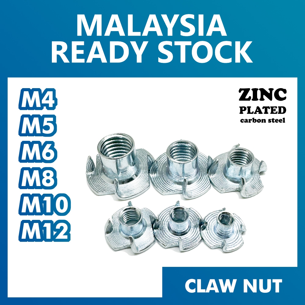 Four Jaw Claw Nut M4 M5 M6 M8 M10 M12 | Zinc Plated | Furniture Hardware Woodworking