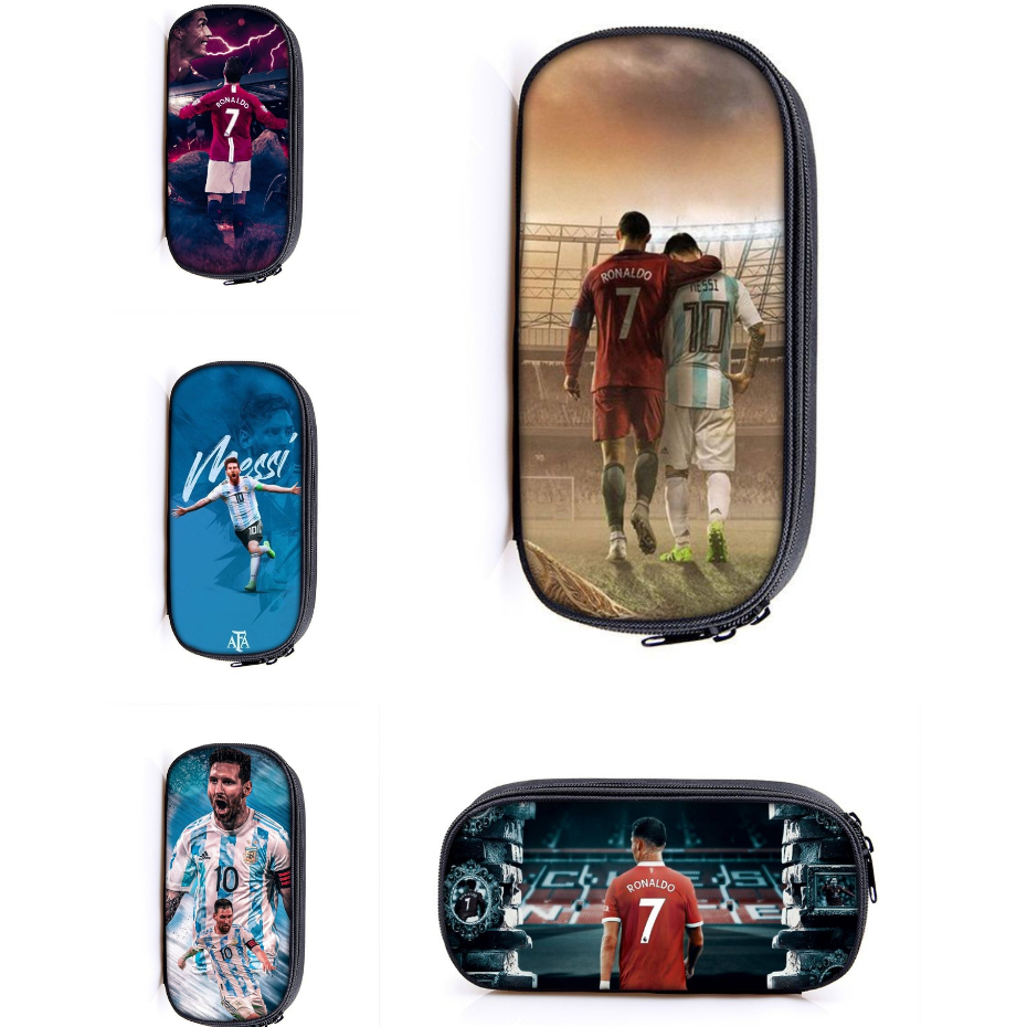 Free Shipping Football Merchandise Pencil Case Stationery Bag Messi C Luo Large Capacity Multifunctional Student Team Box