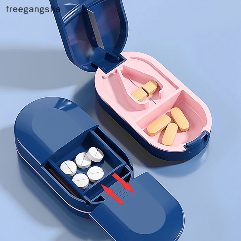 [FREG] 2 In 1 Medicine Tablet Cutter Pill Storage Box Splitter Drugs Tablet Cutter Divider Storage Case Health Care Mini Pill Case FDH