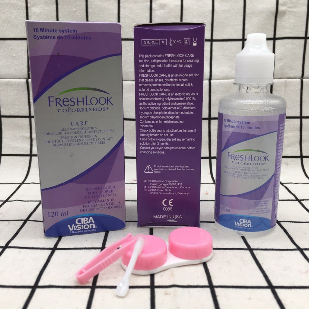 FRESHLOOK COLORBLENDS ALL IN ONE SOLUTION LENS CARE WATER 120ML With Free Lens Case and tweezer RM8 (Lens Case Random Co