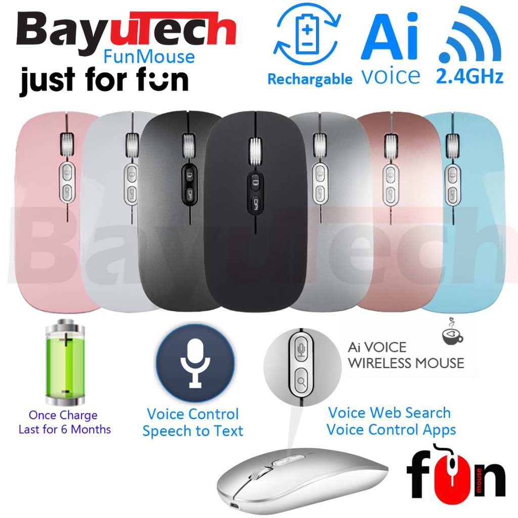 FunMouse M103 Rechargeable Wireless AI Intelligent Voice Recognition 5 Button Silent Mouse , ON/OFF Button